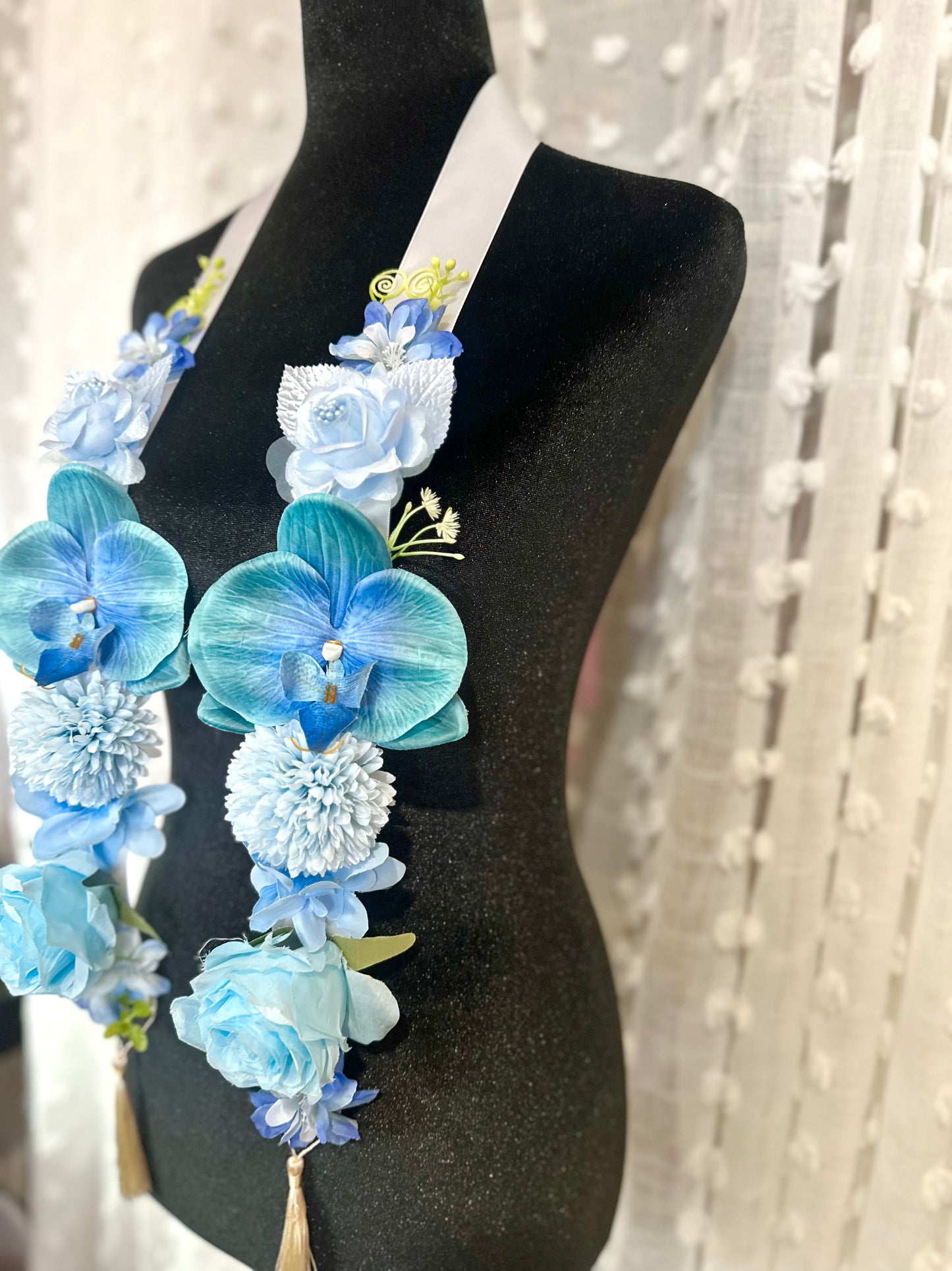 Blue Orchid Floral Sash Custom 2026 Floral Graduation Lei