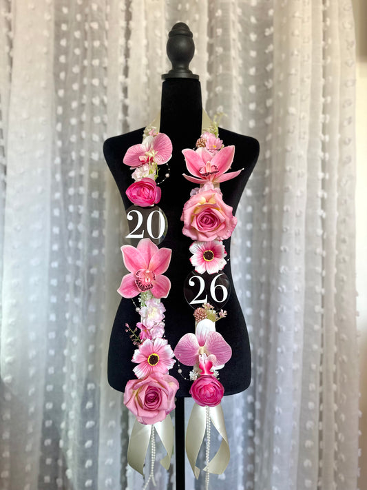 Elegant, Personalized Pink Mixed Floral Graduation Lei, class of 2026