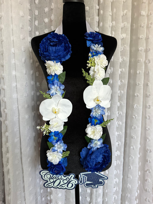 Floral Graduation Lei - Class of 2026- Blue and White-Personalized