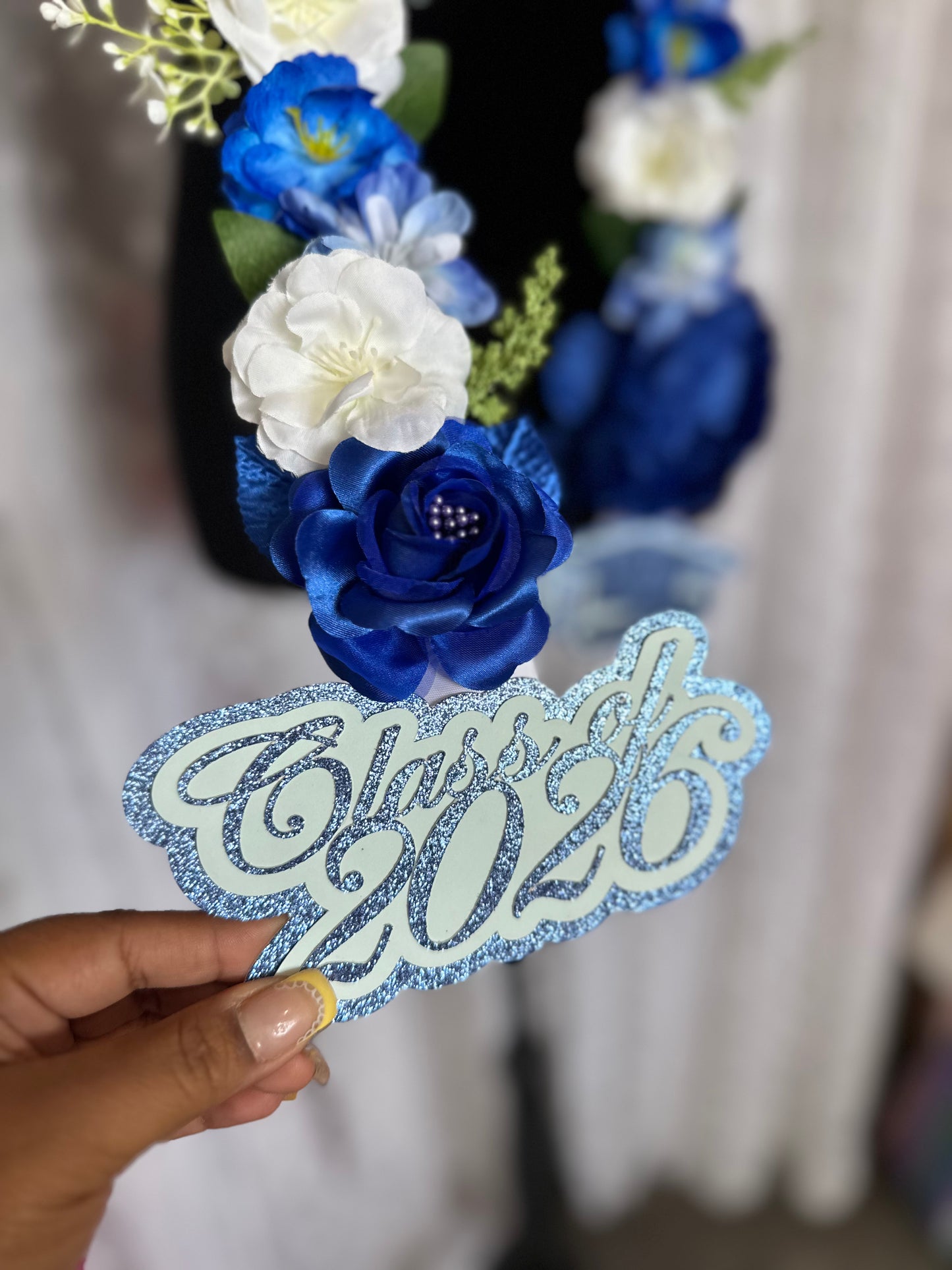Floral Graduation Lei - Class of 2026- Blue and White-Personalized