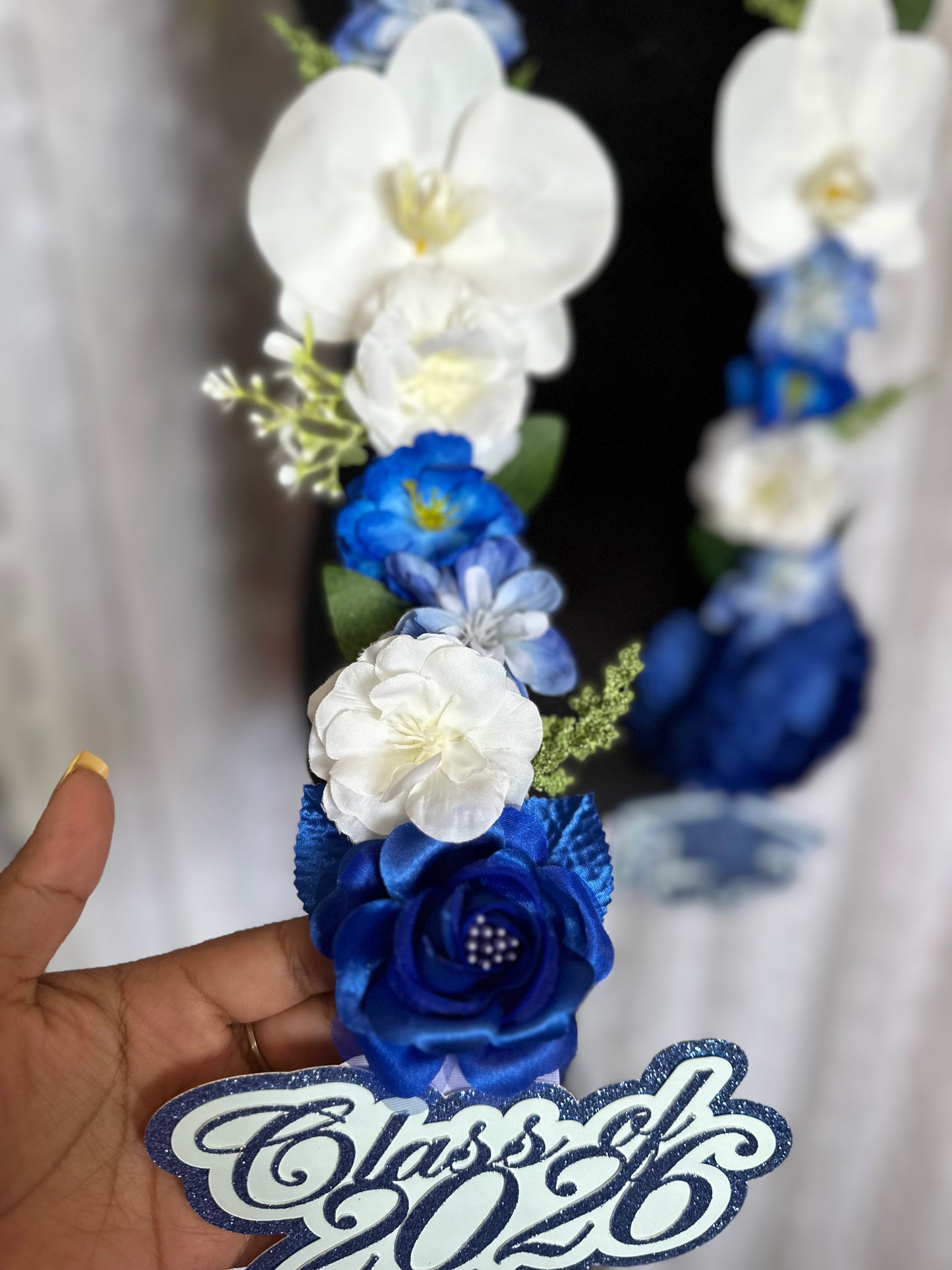 Floral Graduation Lei - Class of 2026- Blue and White-Personalized